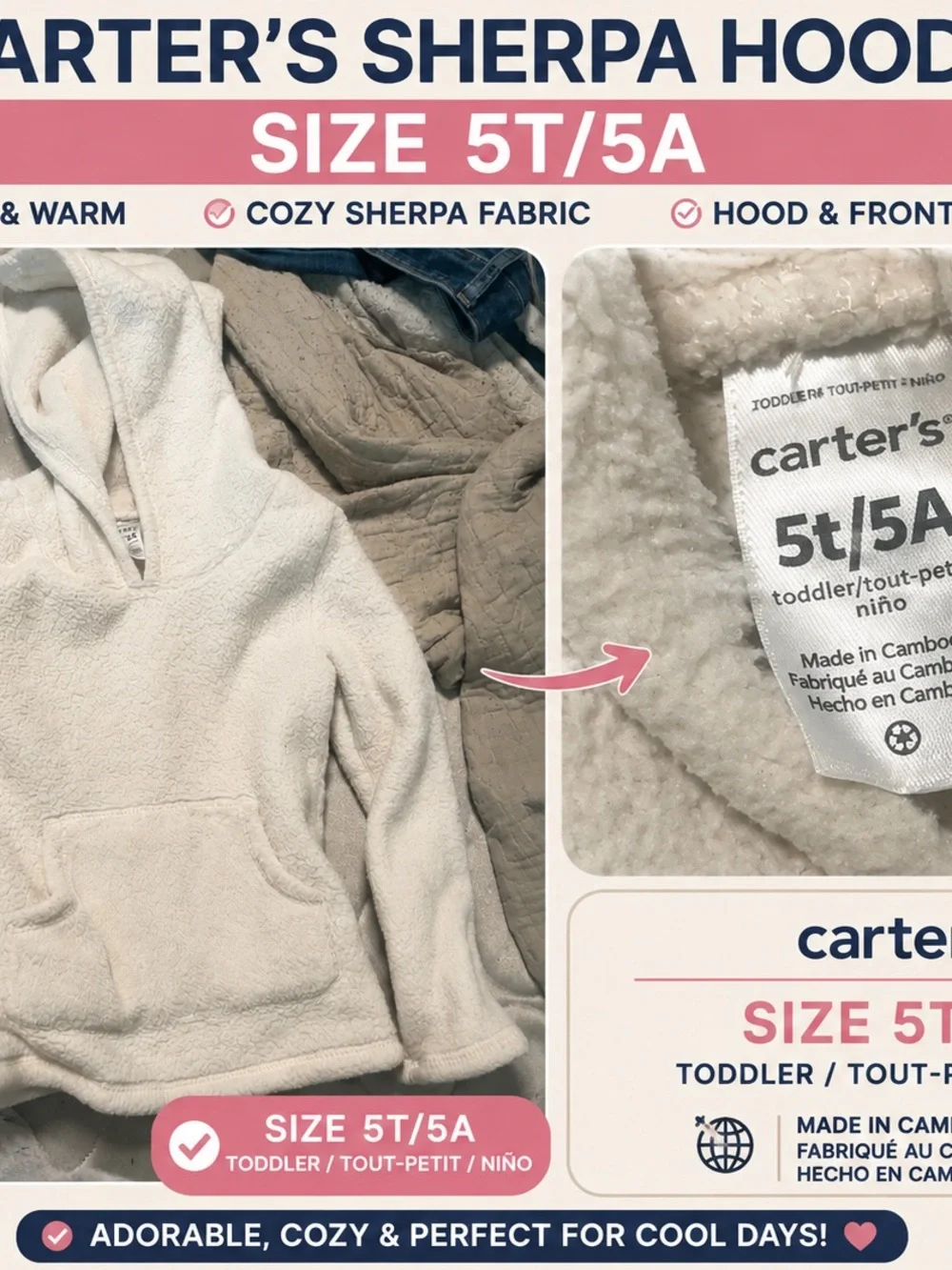 Carter's Cream Sherpa Hooded Pullover